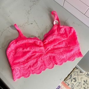 NWT VS PINK Hot Pink Neon Lace Bralette Adjustable Straps